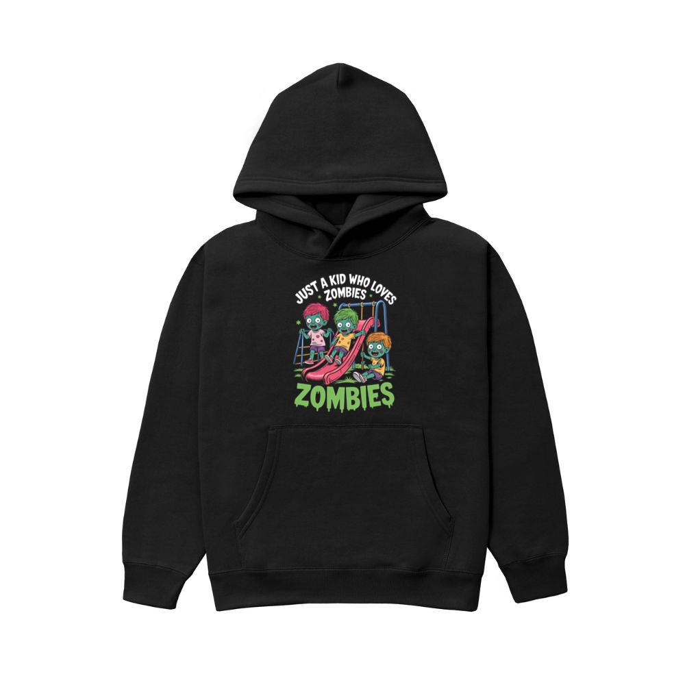 Just A Kid Who Loves Zombies Funny Cartoon Hoodie