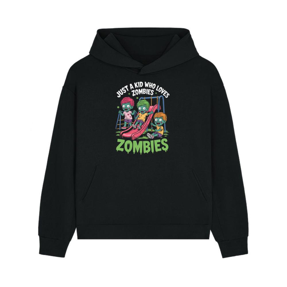 Just A Kid Who Loves Zombies Funny Cartoon Hoodies