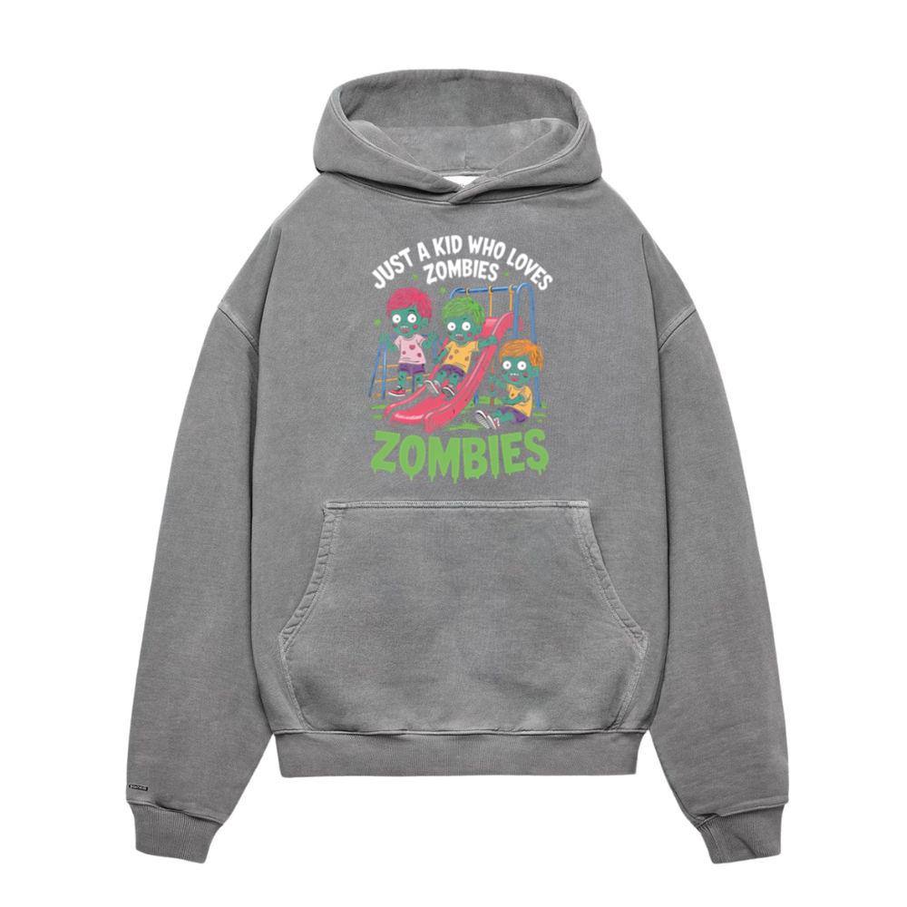 Just A Kid Who Loves Zombies Funny Cartoon Hoodies