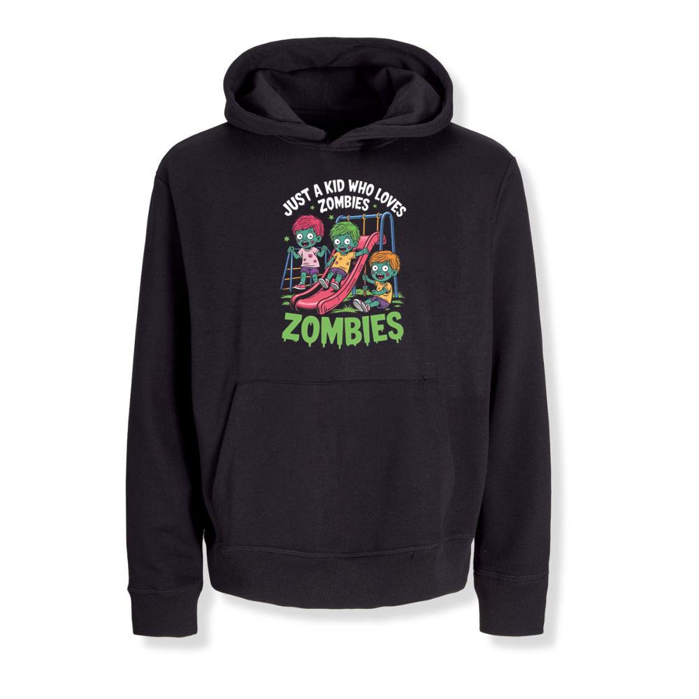 Just A Kid Who Loves Zombies Funny Cartoon Hoodies
