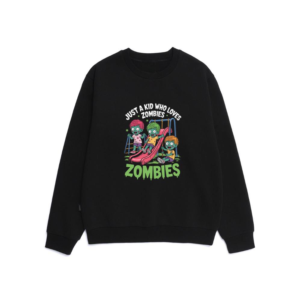 Just A Kid Who Loves Zombies Funny Cartoon Sweatshirt