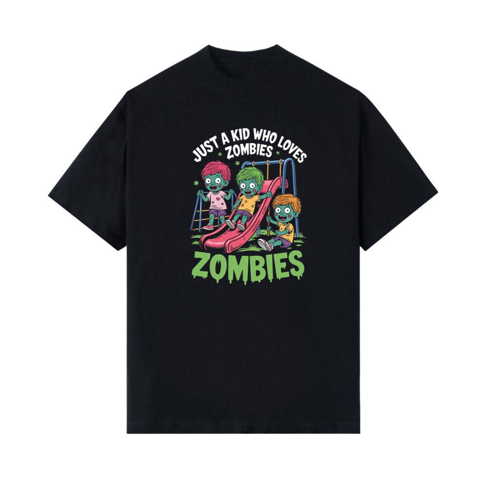 Just A Kid Who Loves Zombies Funny Cartoon T-Shirt