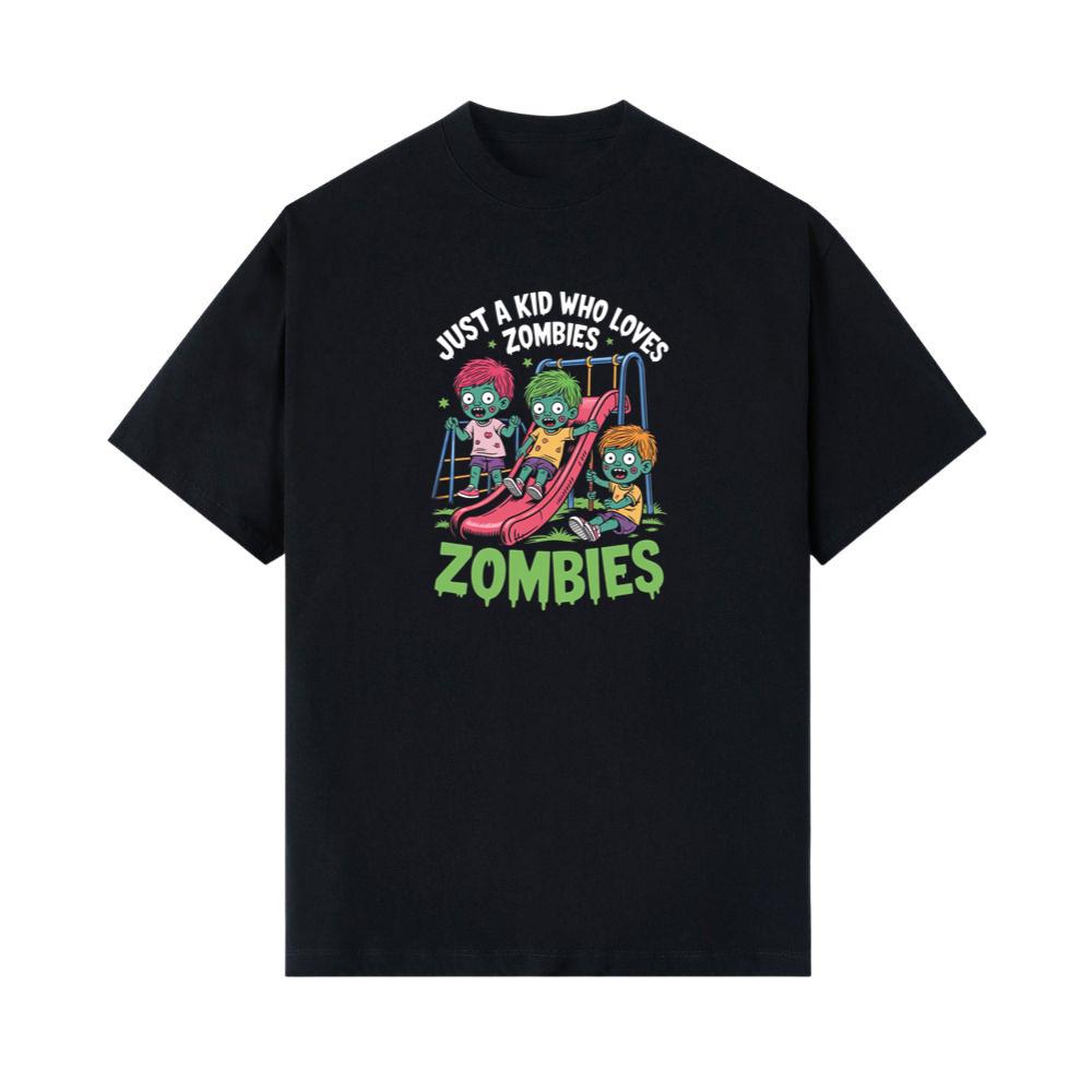 Just A Kid Who Loves Zombies Funny Cartoon T-Shirt