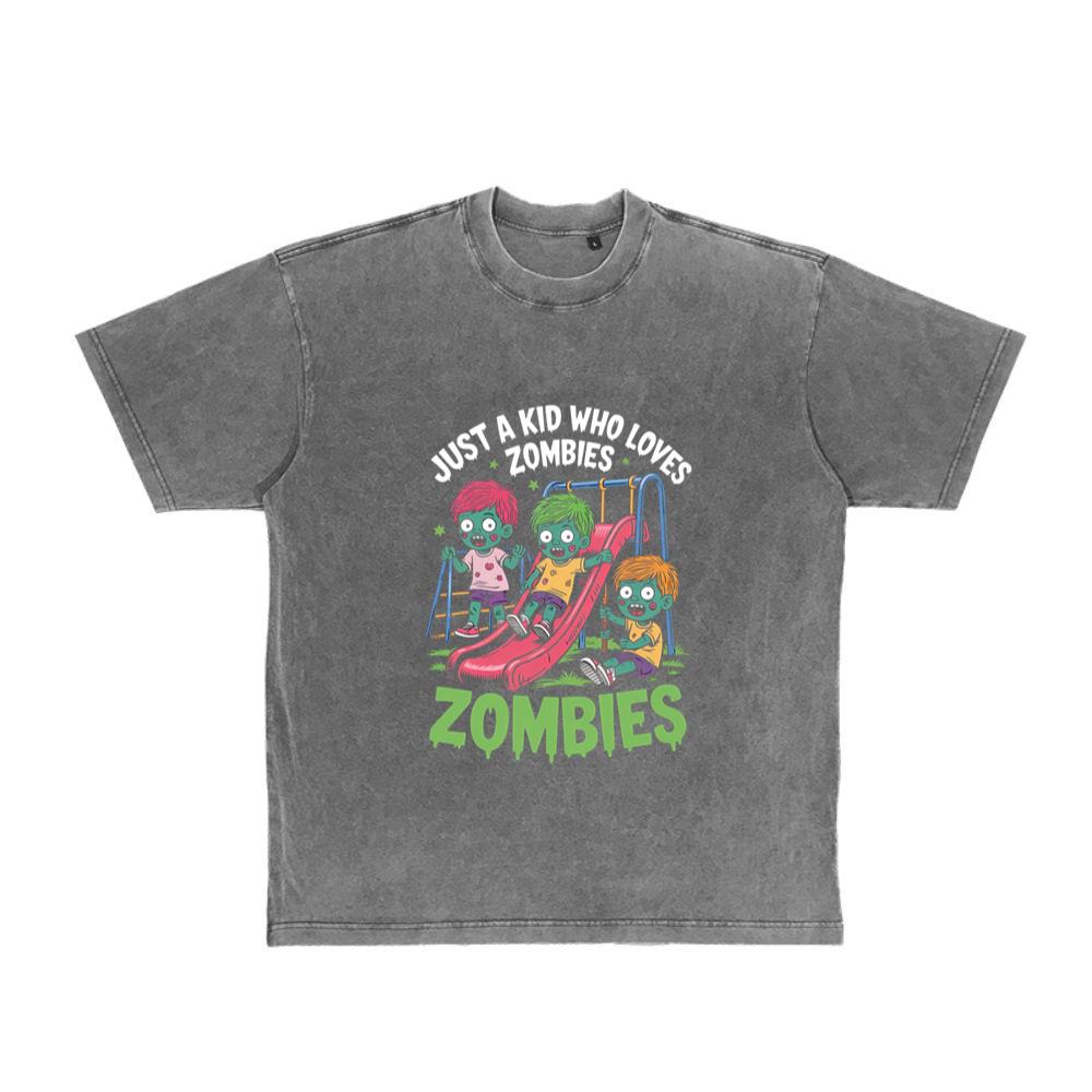 Just A Kid Who Loves Zombies Funny Cartoon T-Shirt