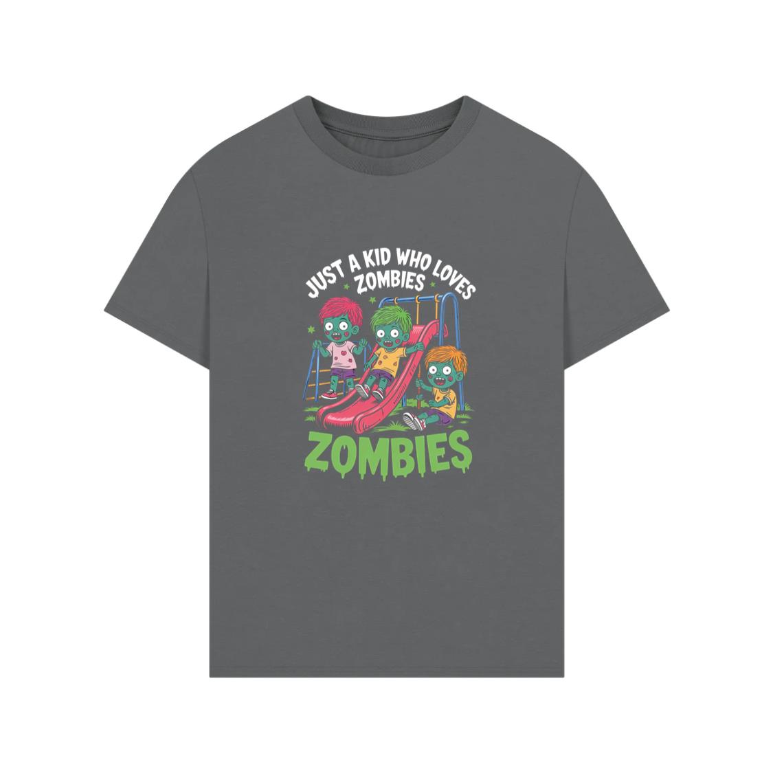 Just A Kid Who Loves Zombies Funny Cartoon TShirt Rewinde