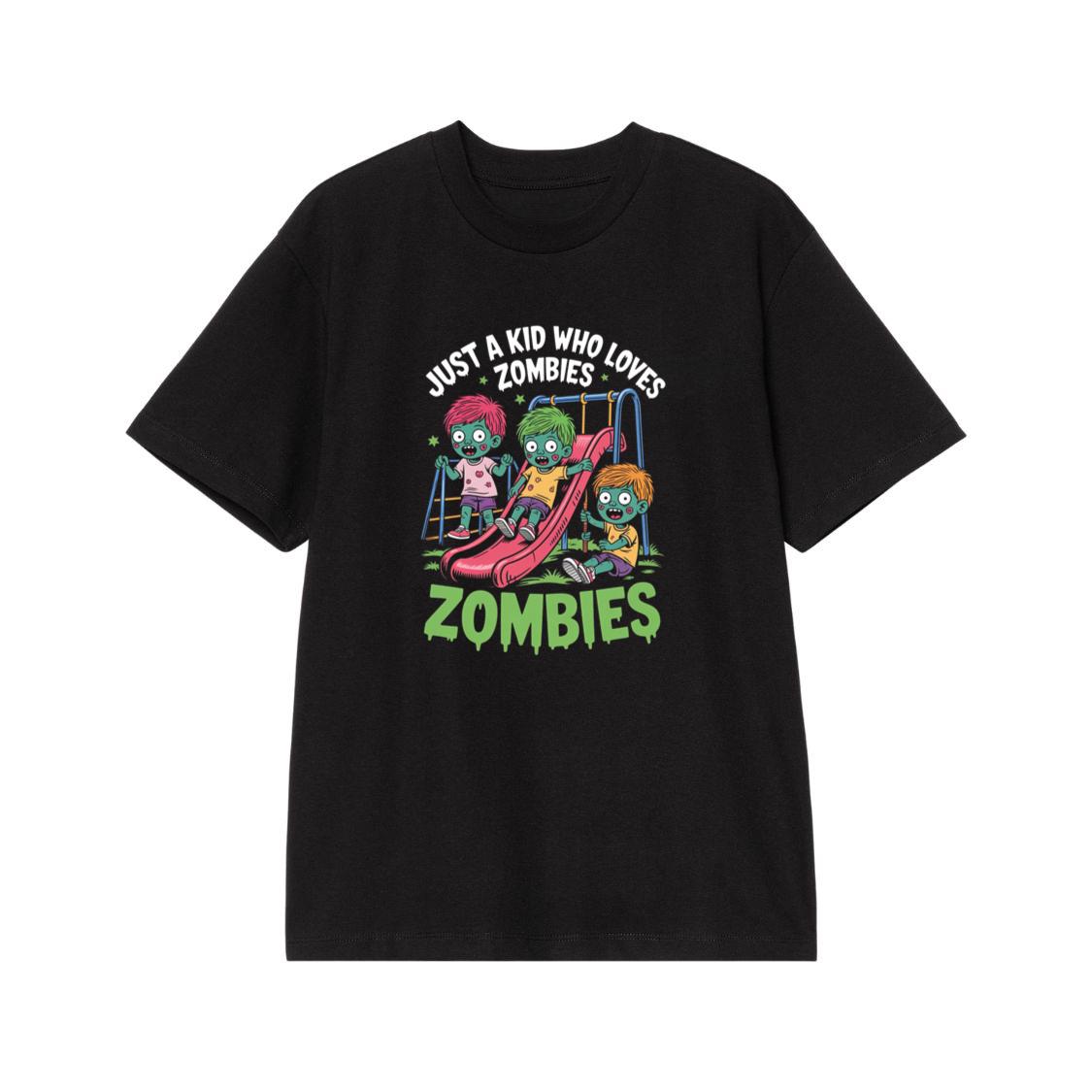 Just A Kid Who Loves Zombies Funny Cartoon T-Shirt