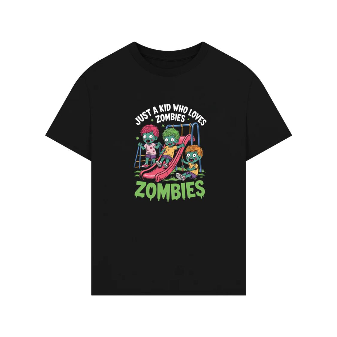 Just A Kid Who Loves Zombies Funny Cartoon TShirt Rewinde