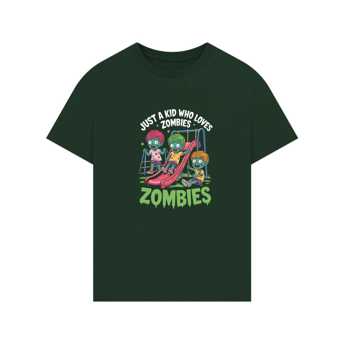 Just A Kid Who Loves Zombies Funny Cartoon TShirt Rewinde
