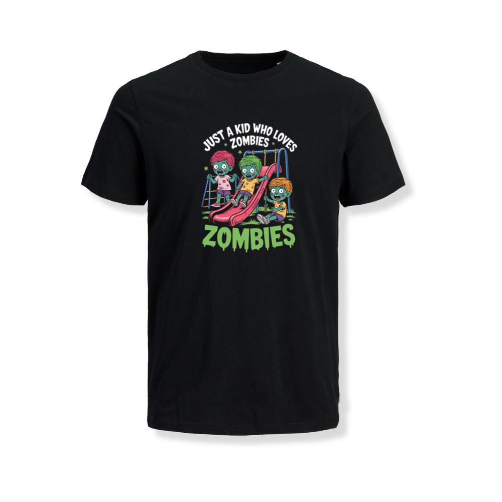 Just A Kid Who Loves Zombies Funny Cartoon TShirt Myheroshop
