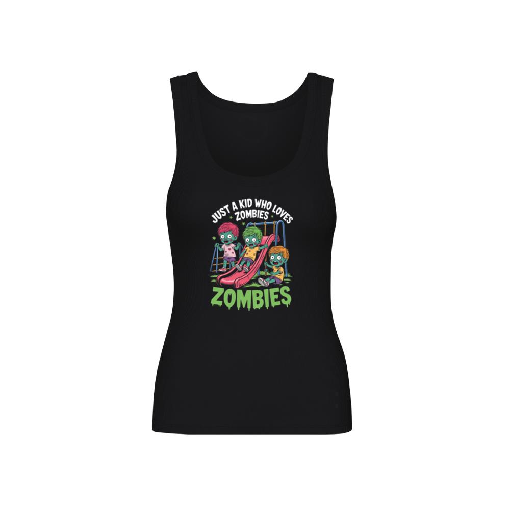 Just A Kid Who Loves Zombies Funny Cartoon TankTop