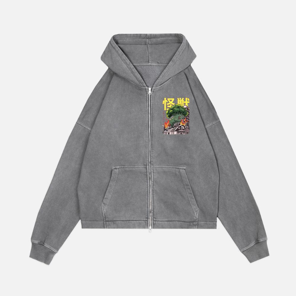 Kaiju Broccoli Japanese Anime Monster Vegan Zip Hoodie Kelyee