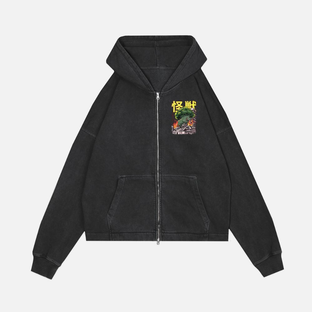 Kaiju Broccoli Japanese Anime Monster Vegan Zip Hoodie