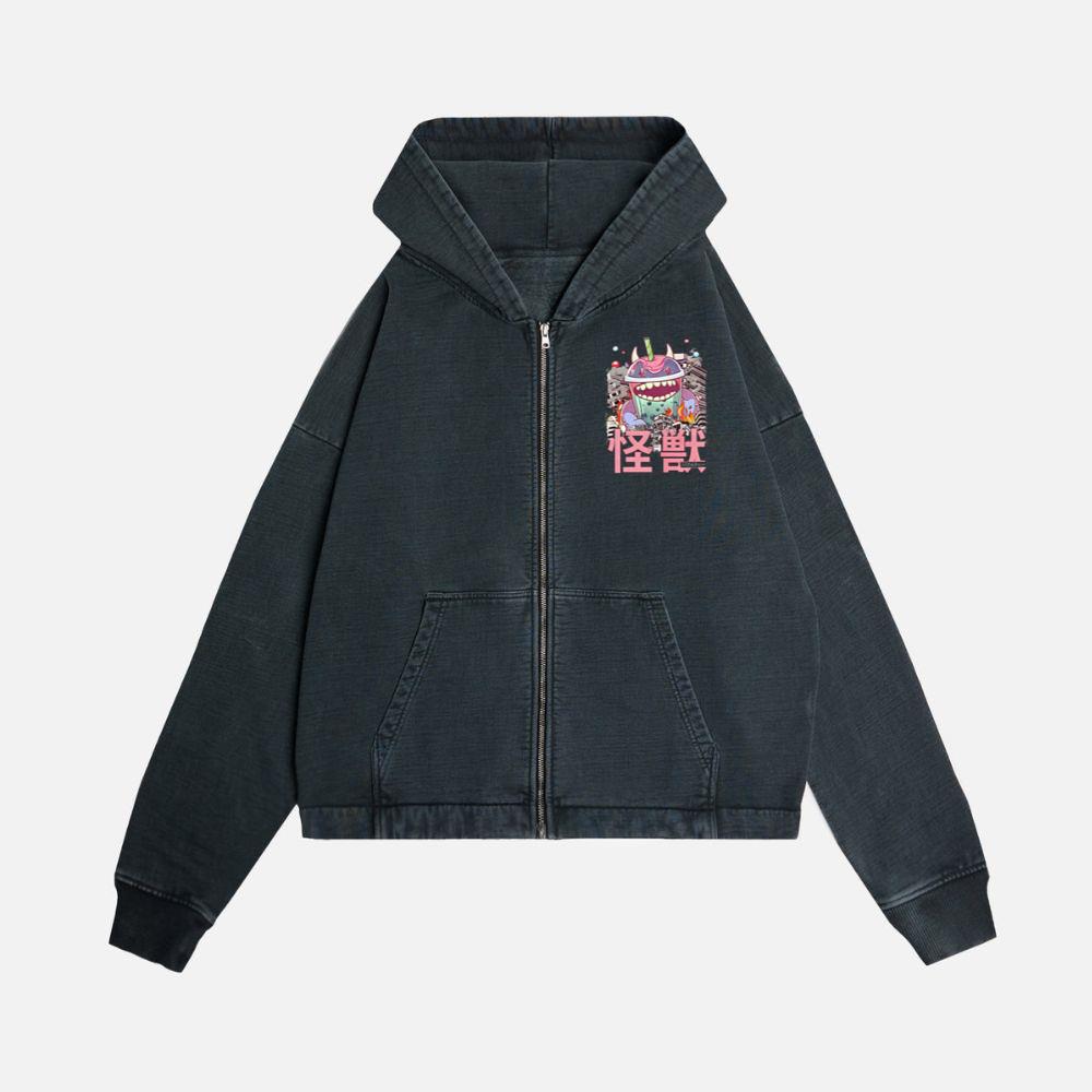 Kaiju Bubble Tea Japanese Anime Monster Boba Zip Hoodie Kelyee