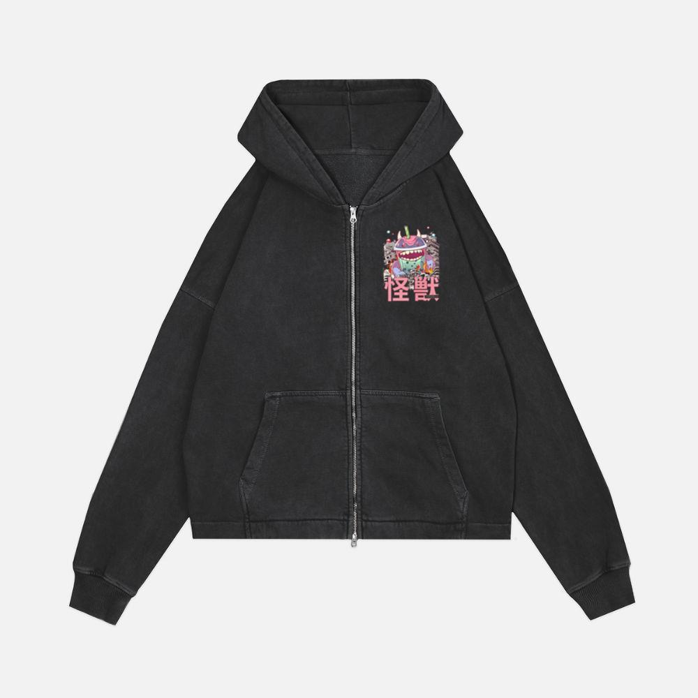Kaiju Bubble Tea Japanese Anime Monster Boba Zip Hoodie