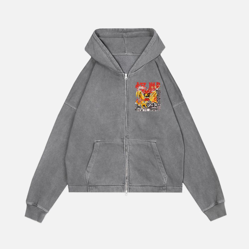 Kaiju Chicken Japanese Anime Monster Farm Animal Zip Hoodie Kelyee