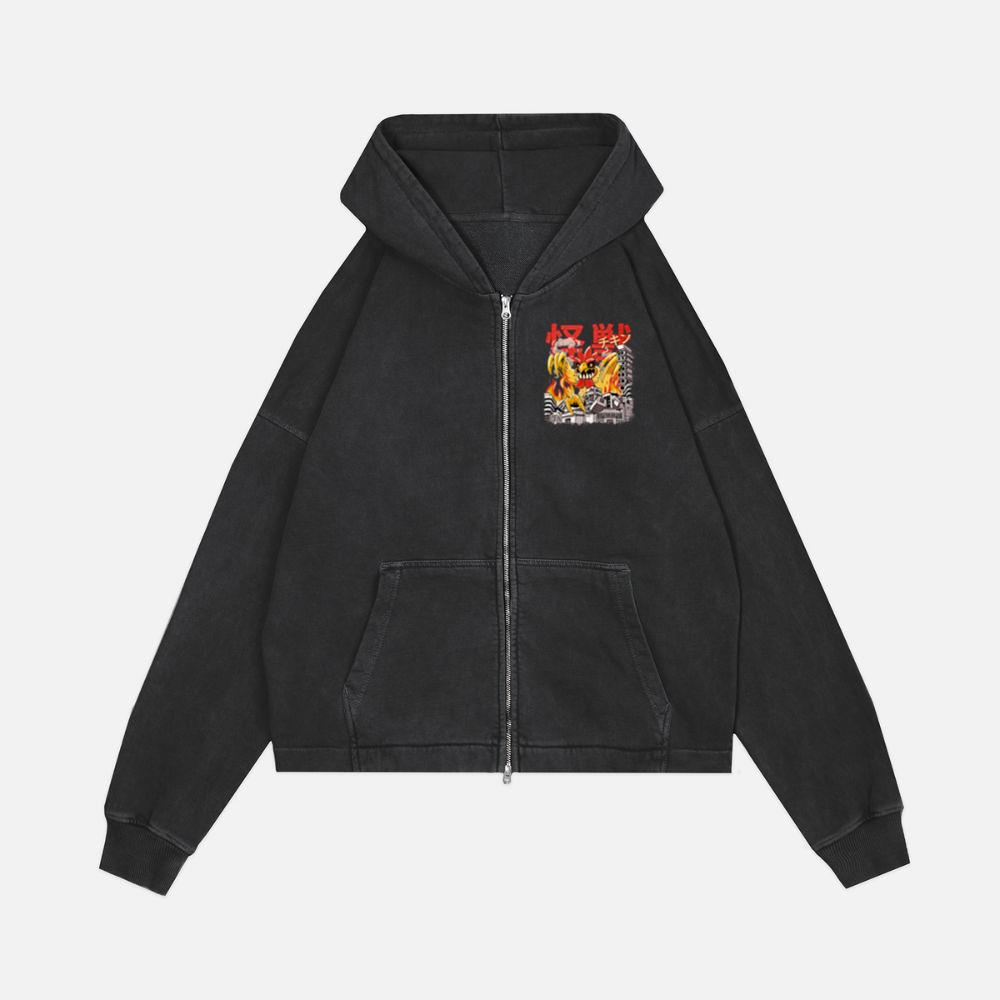 Kaiju Chicken Japanese Anime Monster Farm Animal Zip Hoodie