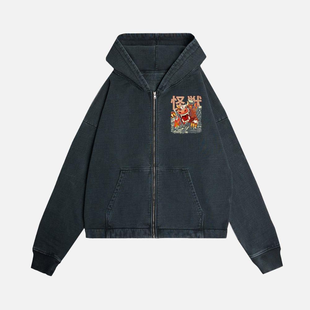 Kaiju Cow Japanese Anime Monster Cattle Heifer Zip Hoodie Kelyee