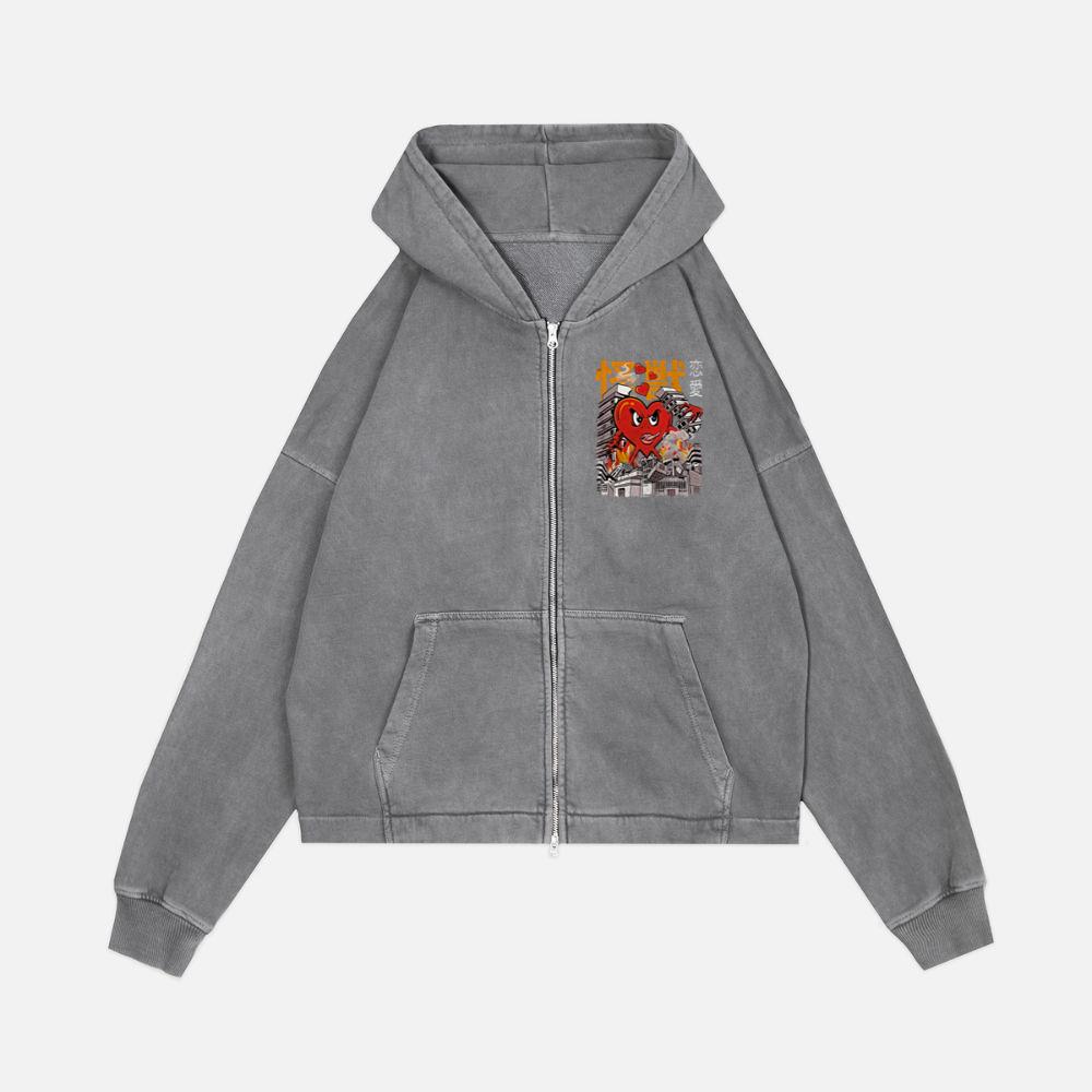 Kaiju Heart Japanese Anime Monster Valentines Day Zip Hoodie Kelyee