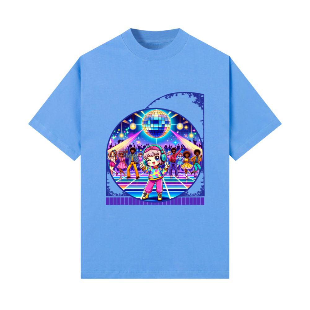 Kawaii Anime Girl's Cosmic Dance Party Neon T-Shirt