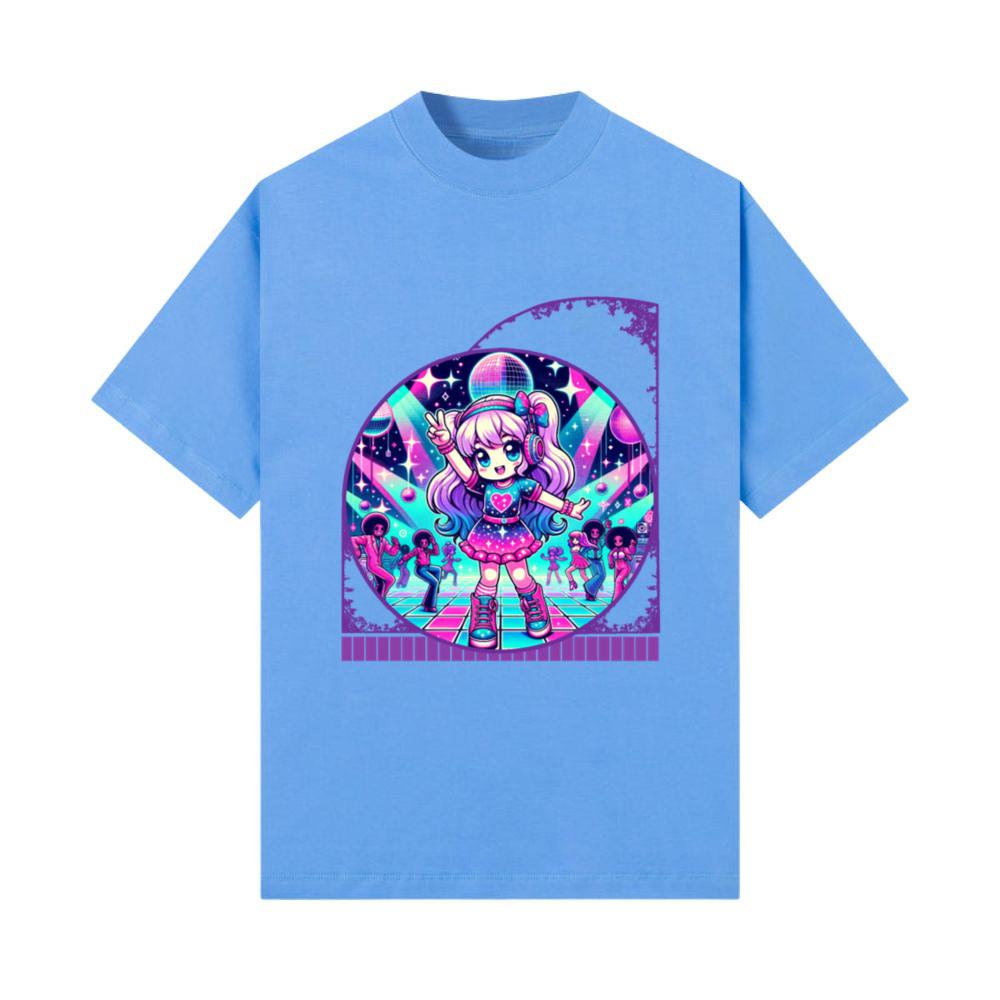 Kawaii Anime Girl's Cosmic Disco Party Neon T-Shirt