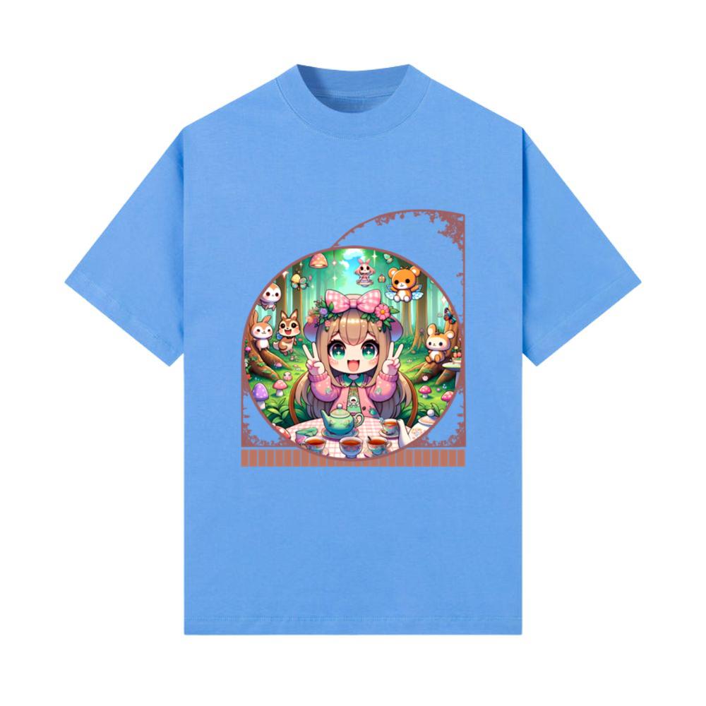 Kawaii Anime Girl's Enchanted Forest Tea Party T-Shirt