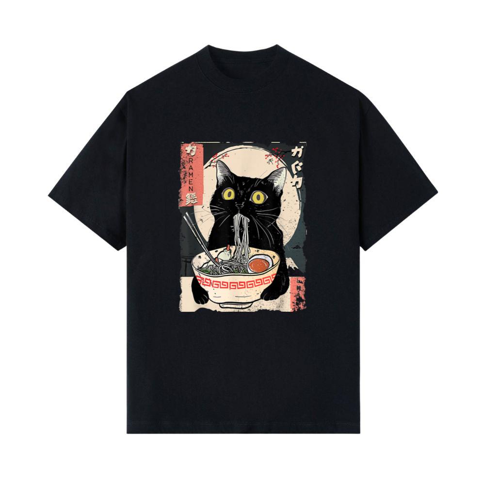 Kawaii Cat Eating Ramen Noodles Funny Anime Gift Girls Teens T-Shirt 