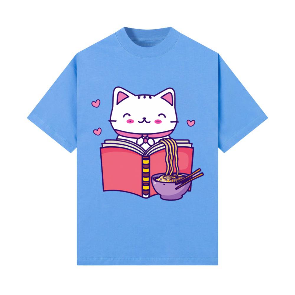 Kawaii Cat Eating Ramen Noodles Japanese Food Anim T-Shirt