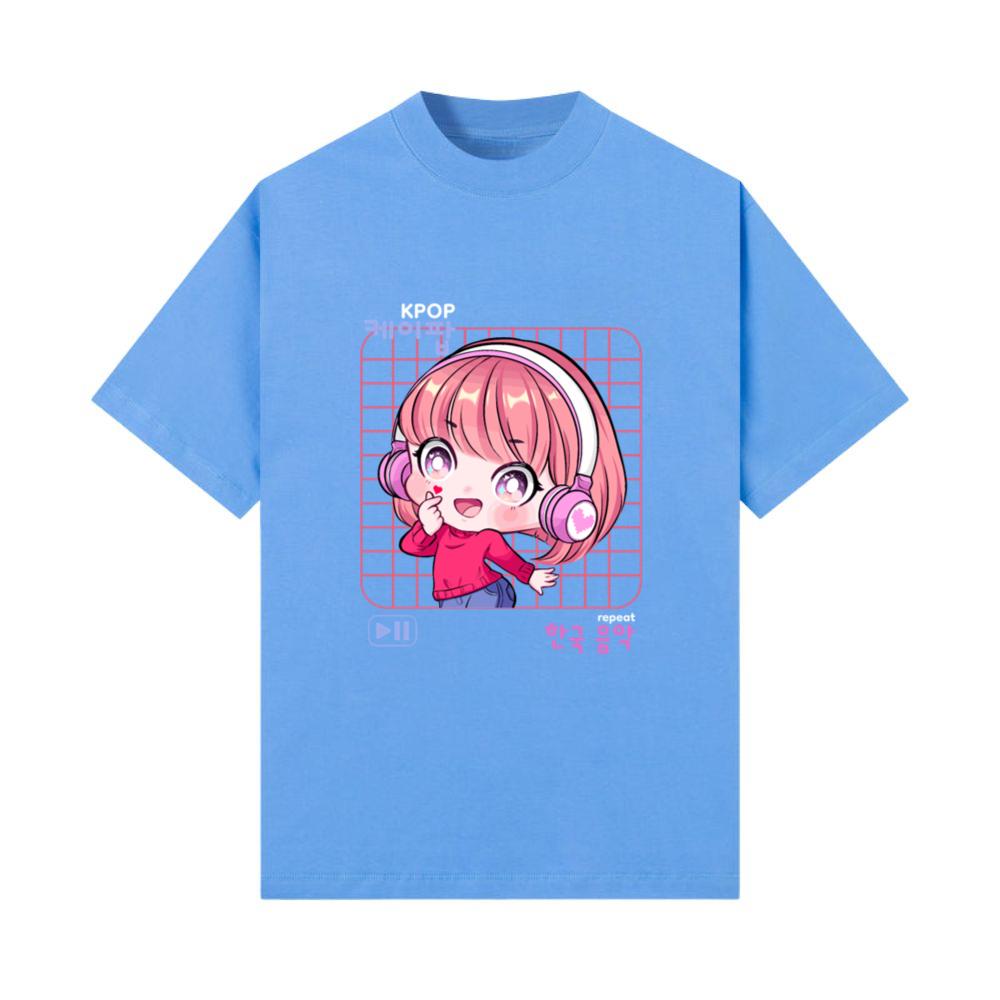 Kawaii Kpop Chibi Finger Heart Anime Vaporwave T-Shirt