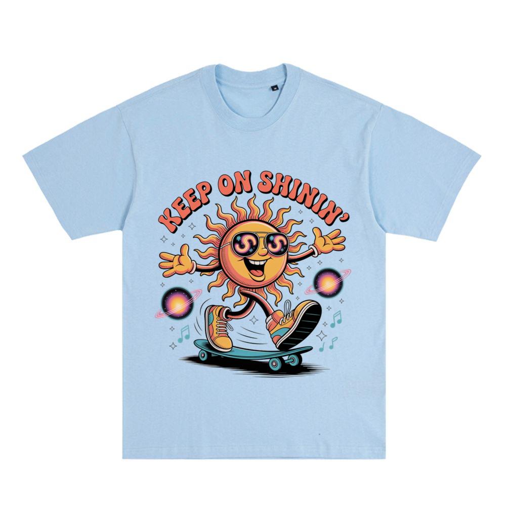 Keep On Shinin Retro Sun Skateboard Cartoon T-Shirt