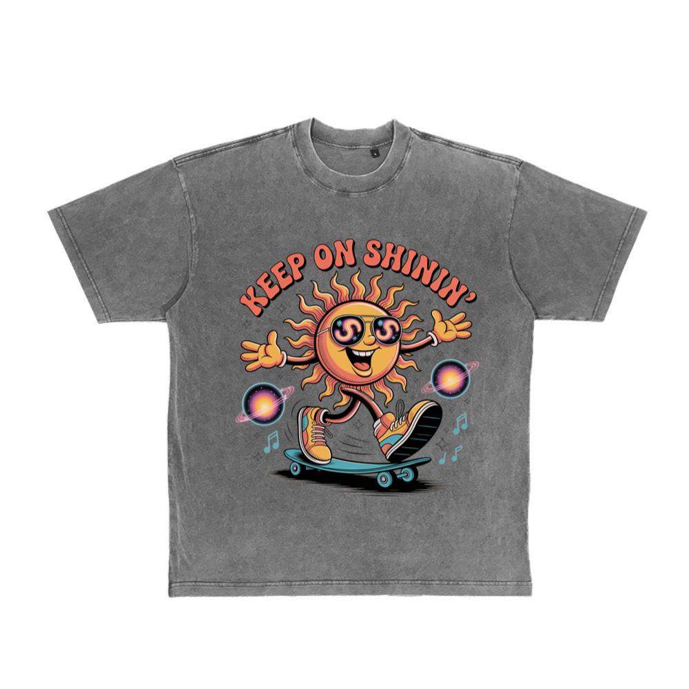 Keep On Shinin Retro Sun Skateboard Cartoon T-Shirt