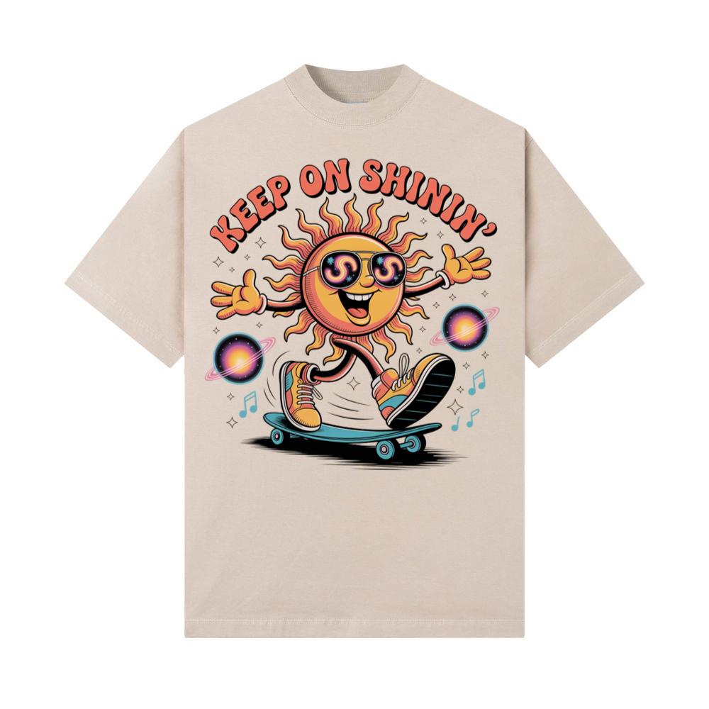 Keep On Shinin Retro Sun Skateboard Cartoon T-Shirt - Image 3