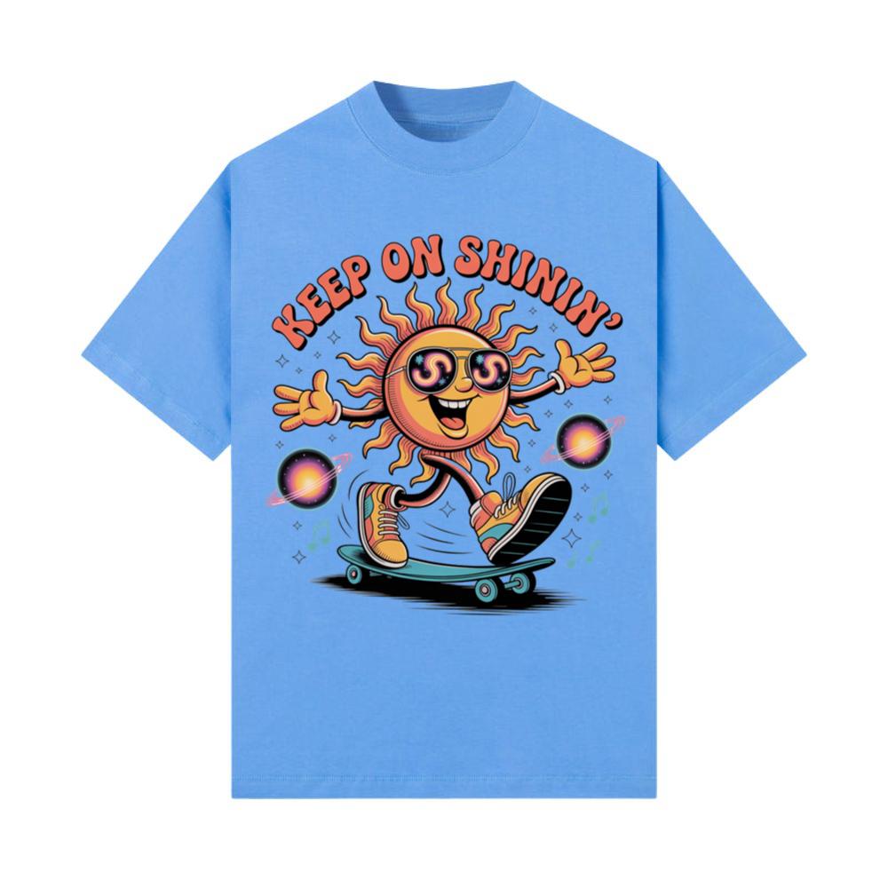 Keep On Shinin Retro Sun Skateboard Cartoon T-Shirt