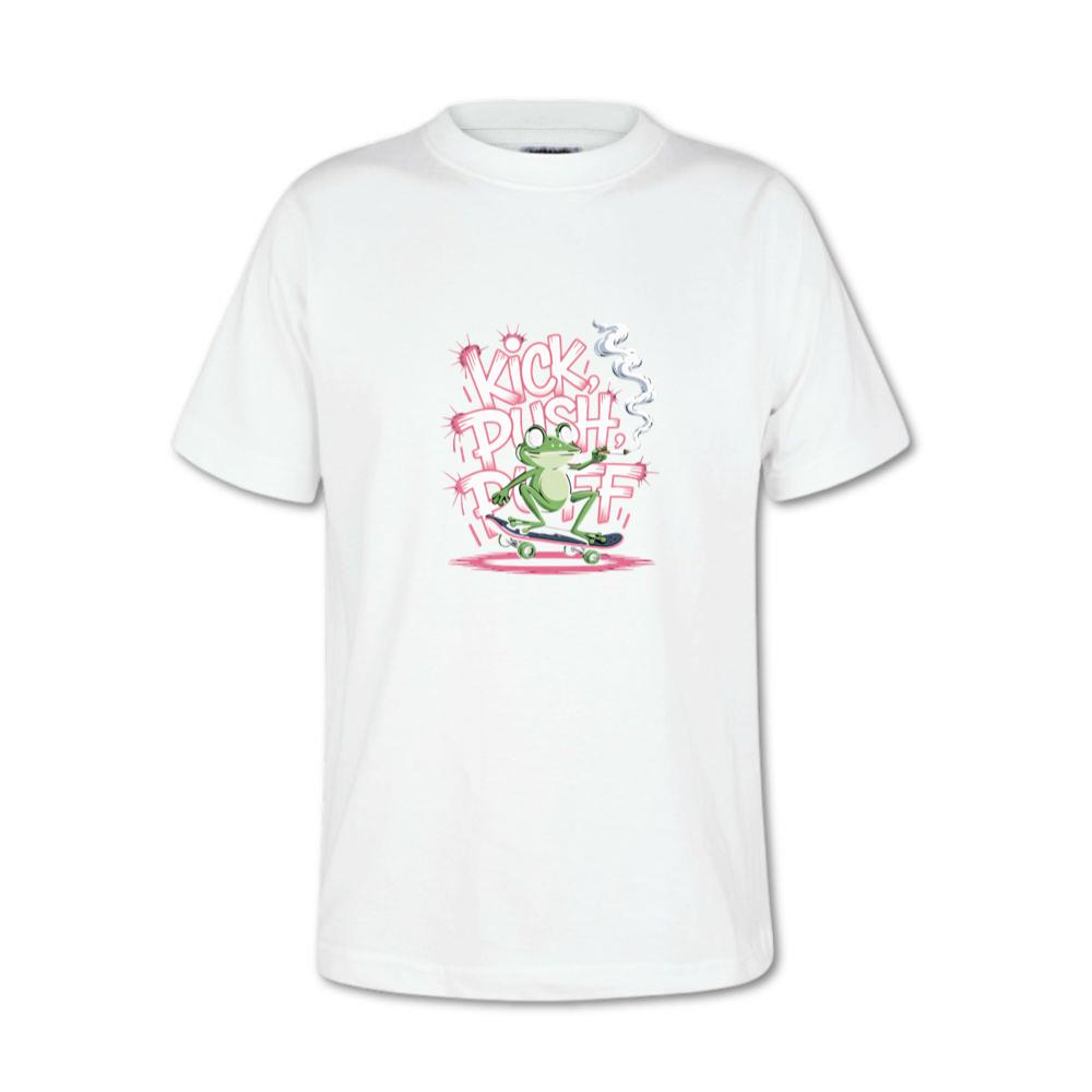 Kick Push Ride Funny Frog on Skateboard T-Shirt