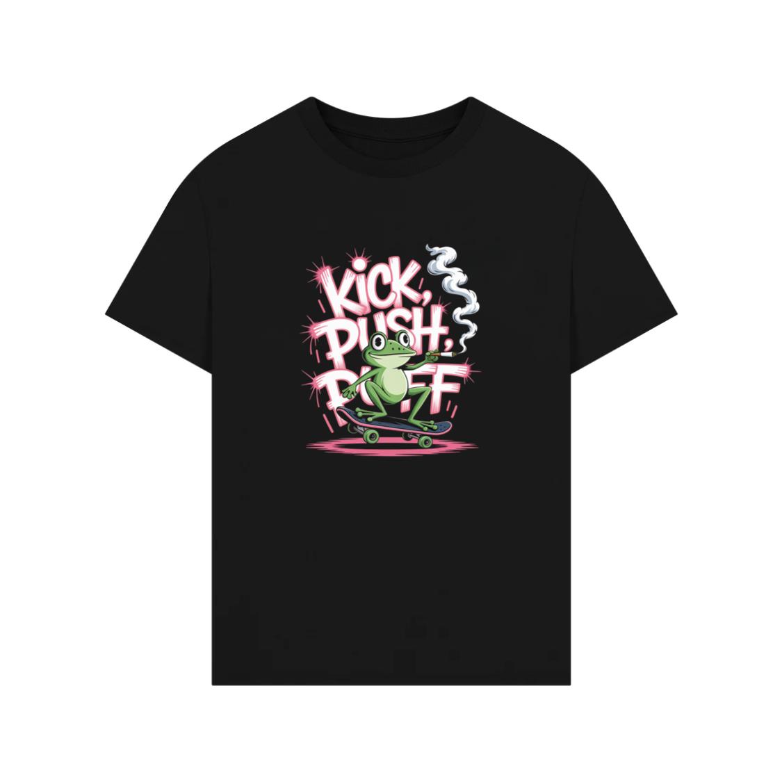 Kick Push Ride Funny Frog on Skateboard T-Shirt