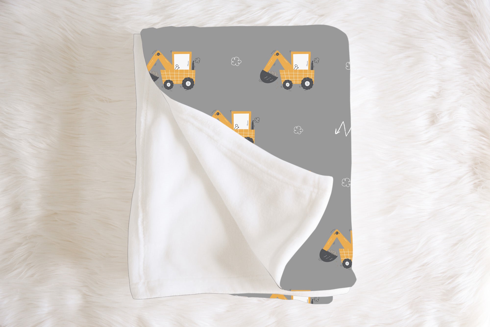 Kids Personalised Yellow Trucks Throw Blanket