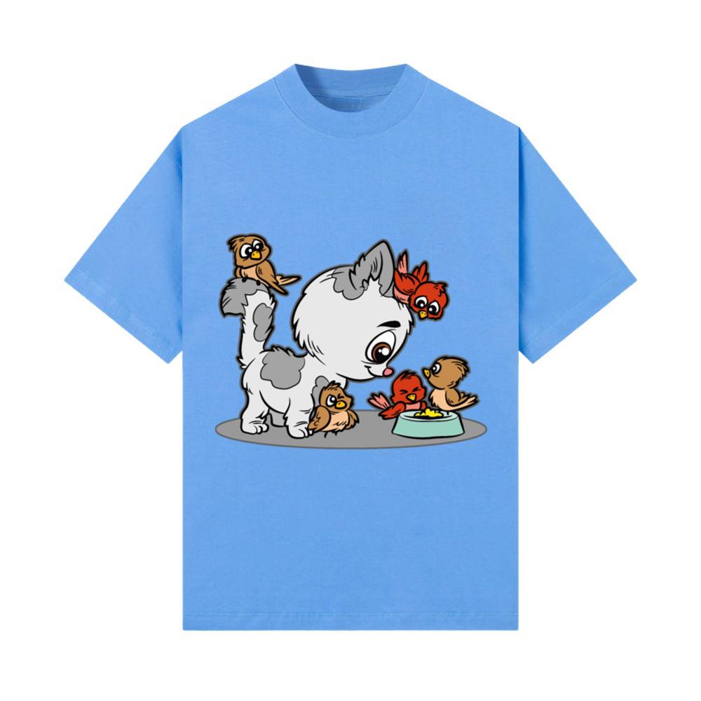 Kitten Bird Sharing Food Animal T-Shirt