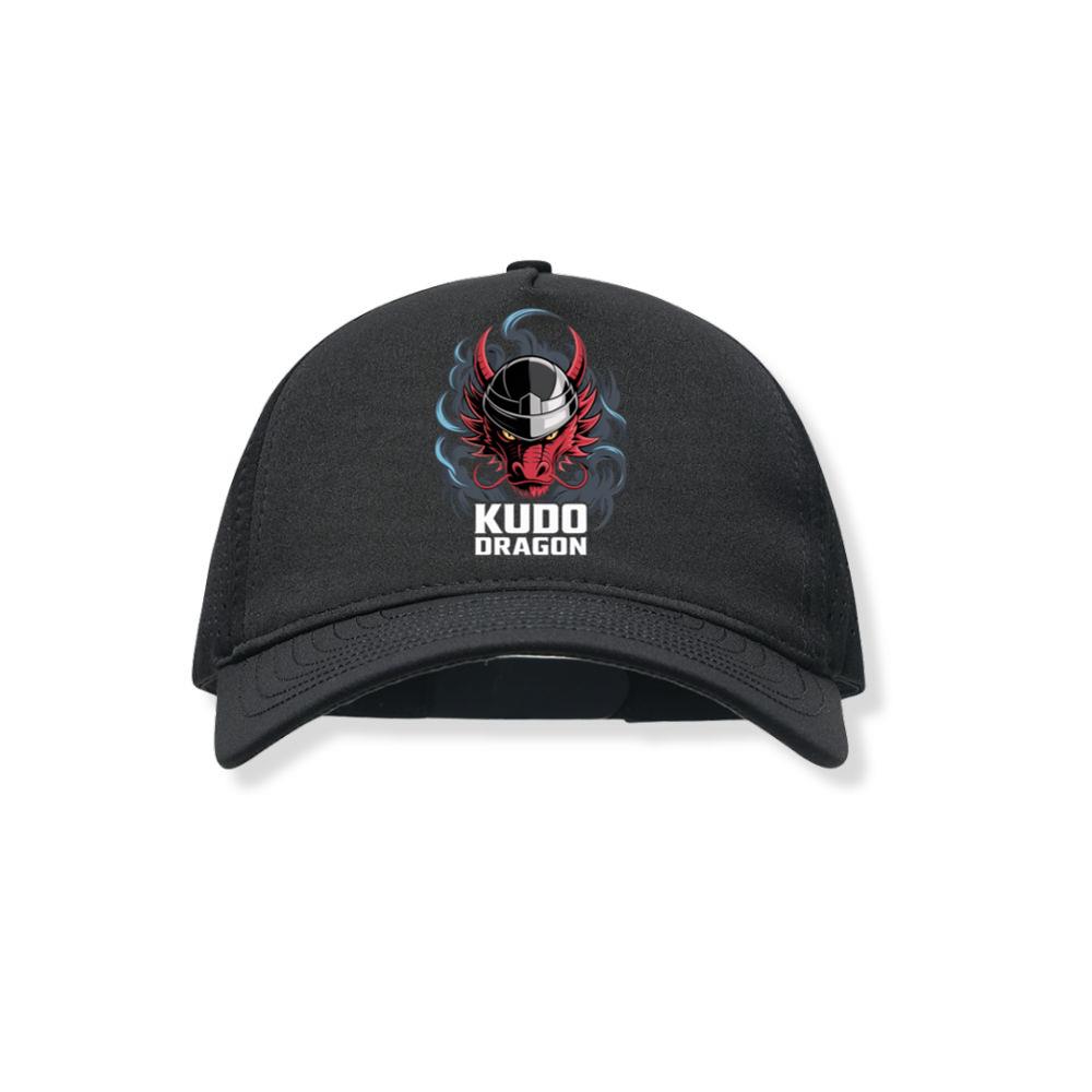 Kudo Dragon Red Masked Warrior with Flames Illustration Black Hat
