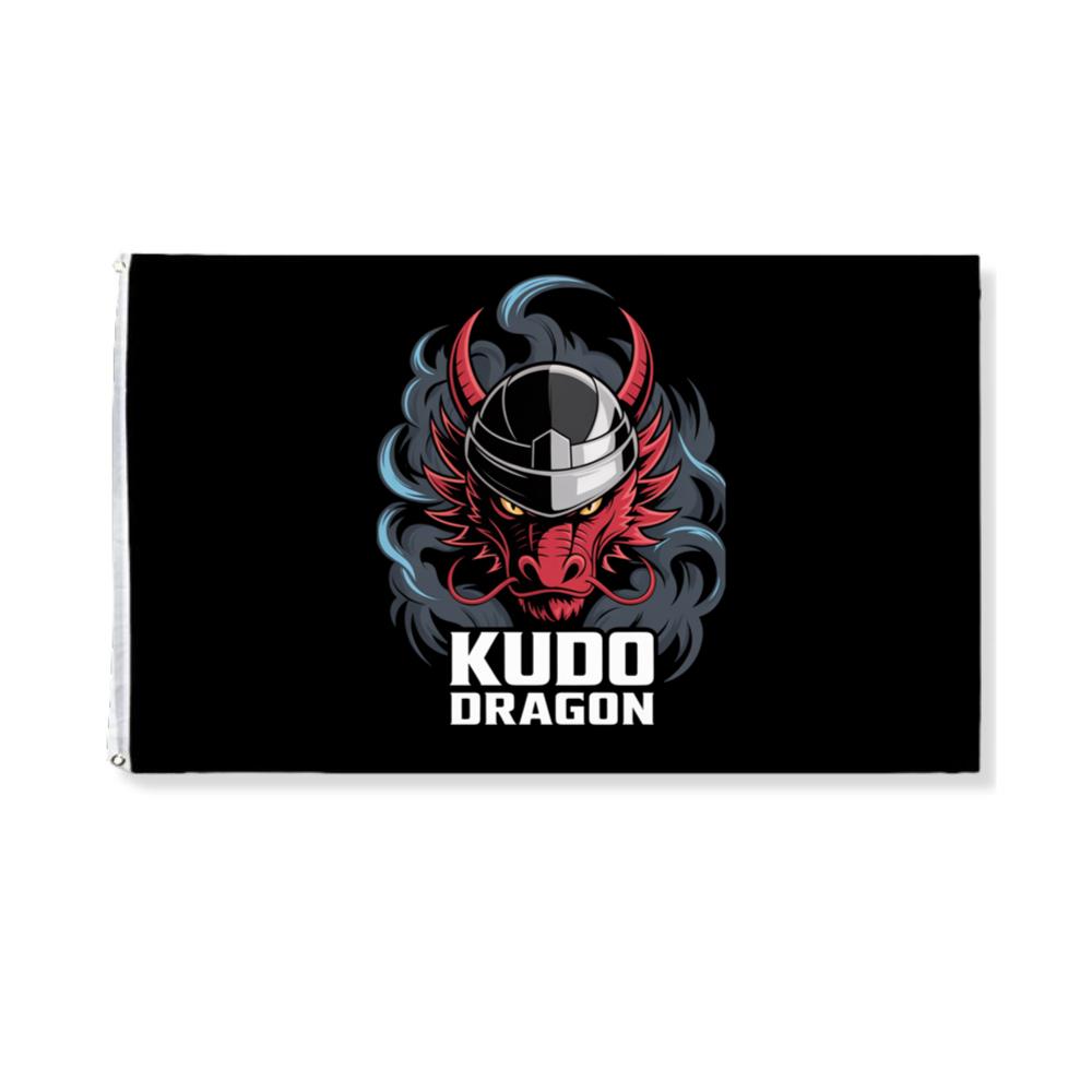 Kudo Dragon Red Masked Warrior with Flames Illustration Flat