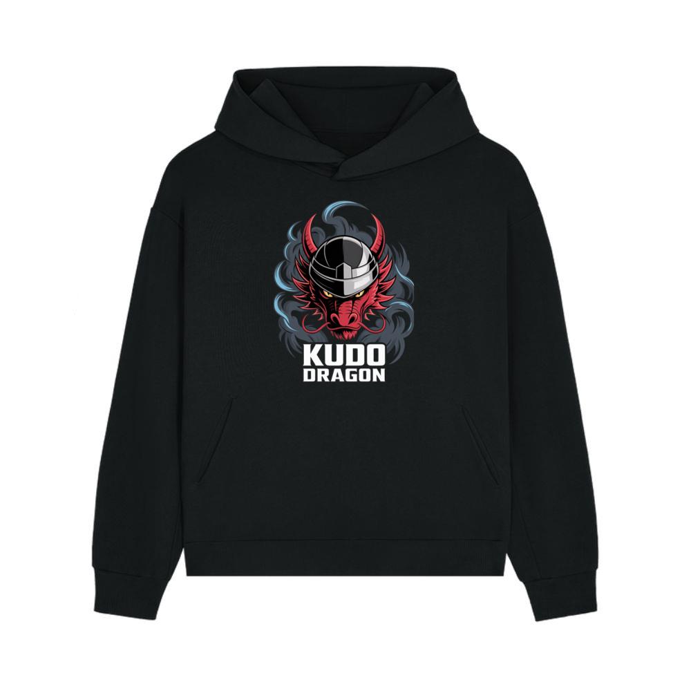 Kudo Dragon Red Masked Warrior with Flames Illustration Hoodie