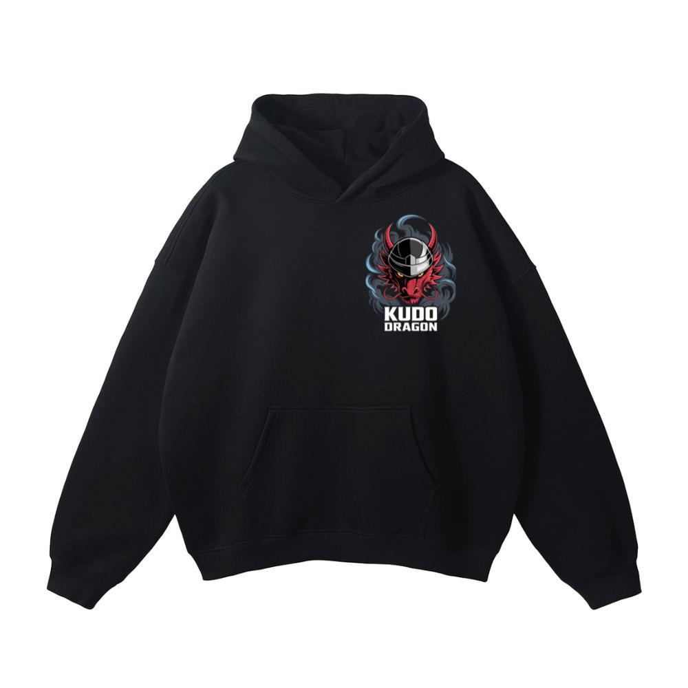 Kudo Dragon Red Masked Warrior with Flames Illustration Hoodie