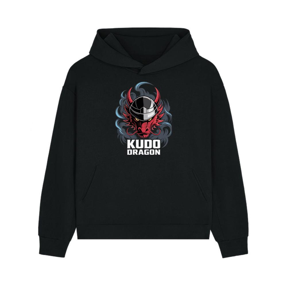 Kudo Dragon Red Masked Warrior with Flames Illustration Hoodie