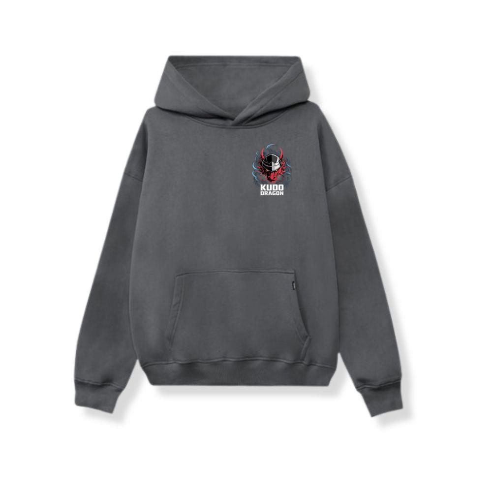 Kudo Dragon Red Masked Warrior with Flames Illustration Hoodie