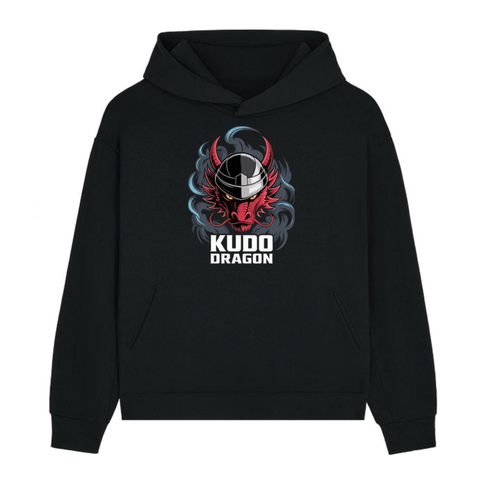 Kudo Dragon Red Masked Warrior with Flames Illustration Hoodie