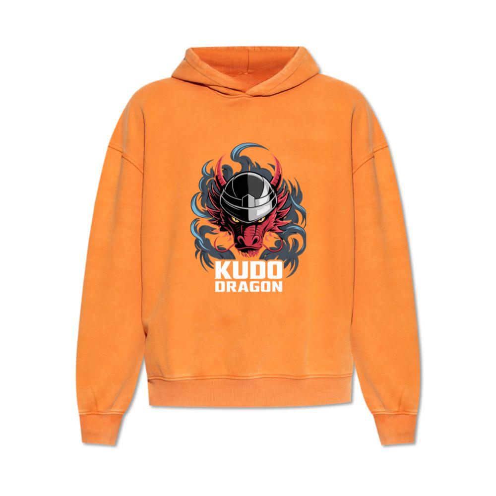 Kudo Dragon Red Masked Warrior with Flames Illustration Hoodie