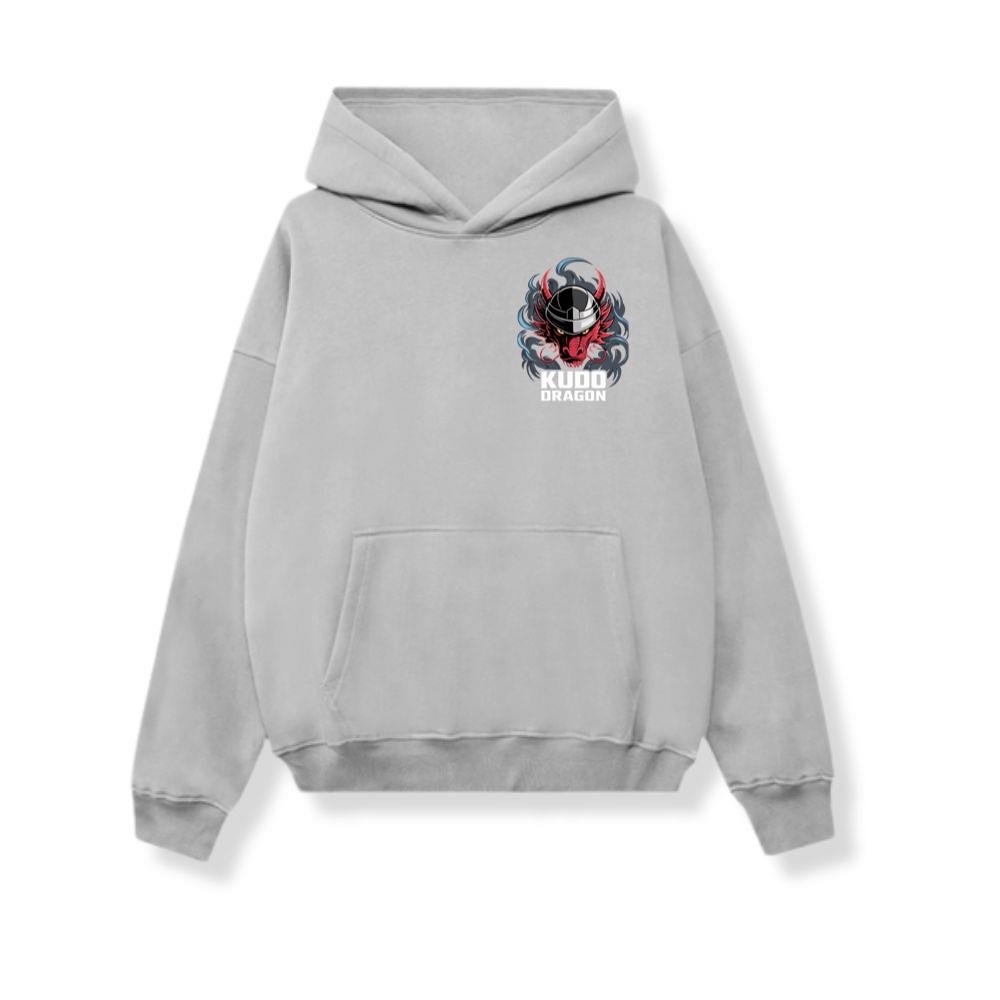 Kudo Dragon Red Masked Warrior with Flames Illustration Hoodie
