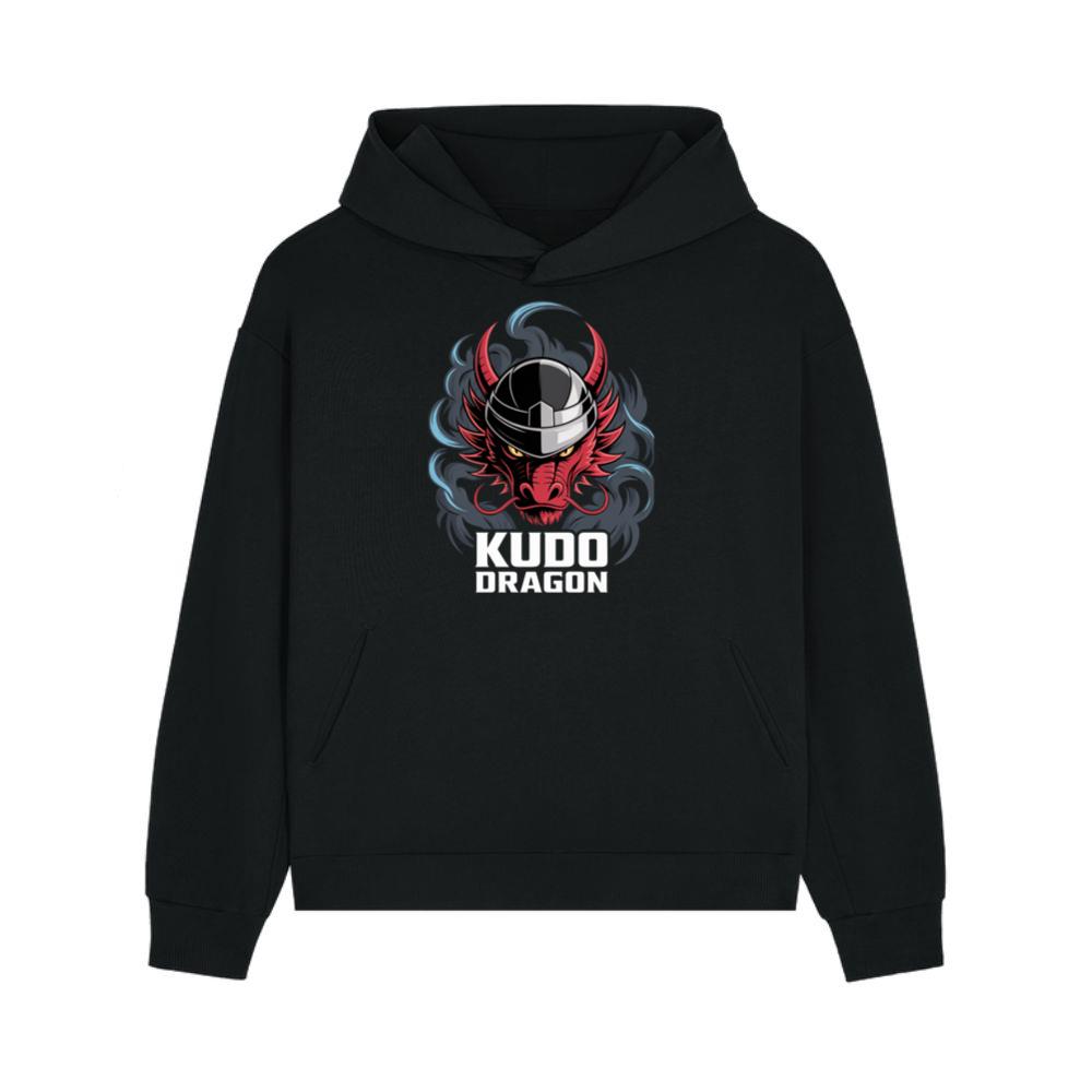 Kudo Dragon Red Masked Warrior with Flames Illustration Hoodies