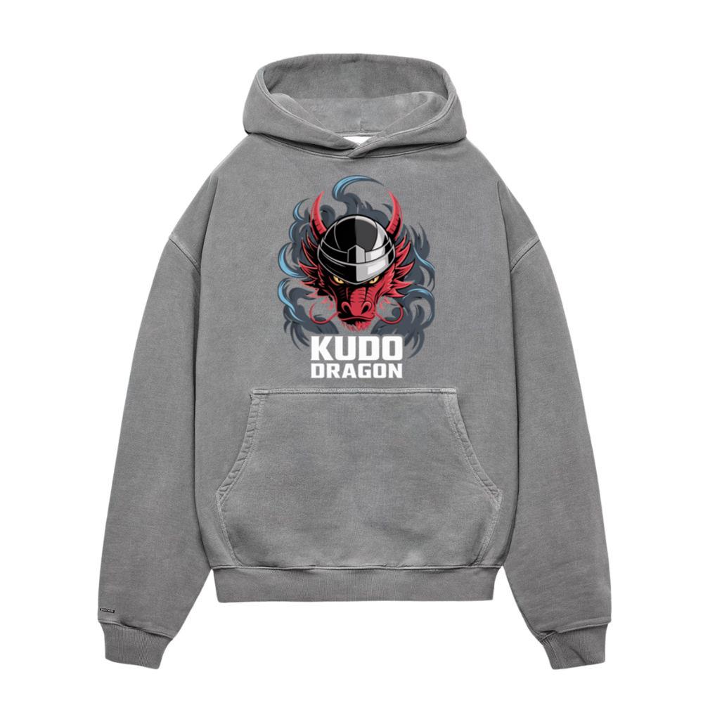 Kudo Dragon Red Masked Warrior with Flames Illustration Hoodies