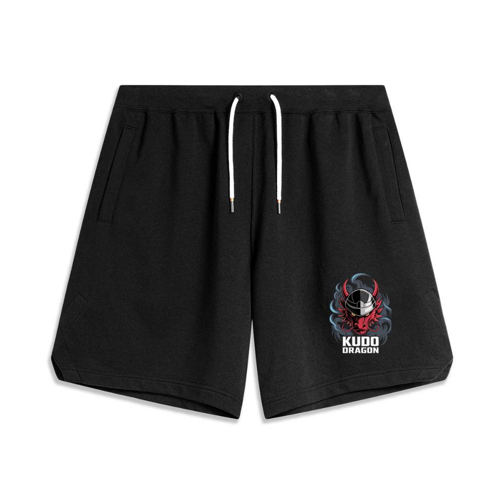 Kudo Dragon Red Masked Warrior with Flames Illustration Men's Basketball Shorts