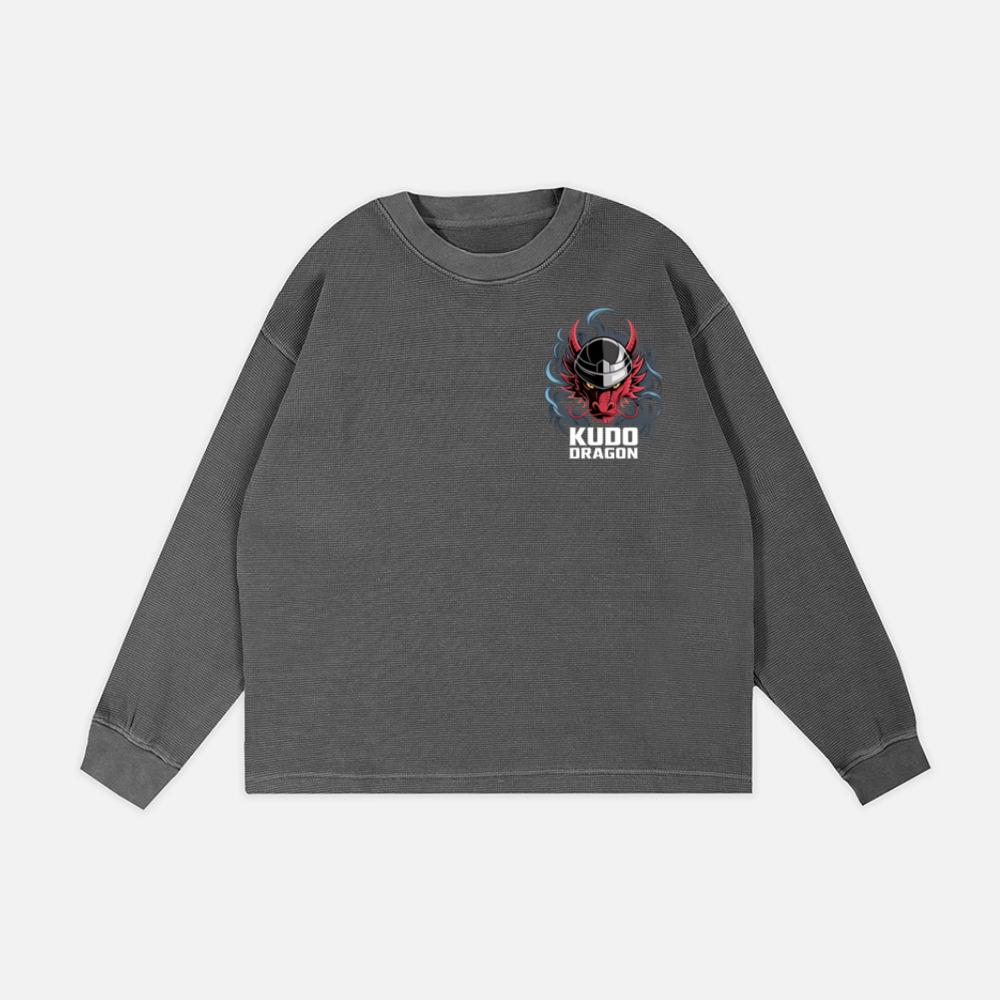 Kudo Dragon Red Masked Warrior with Flames Illustration Sweatshirt