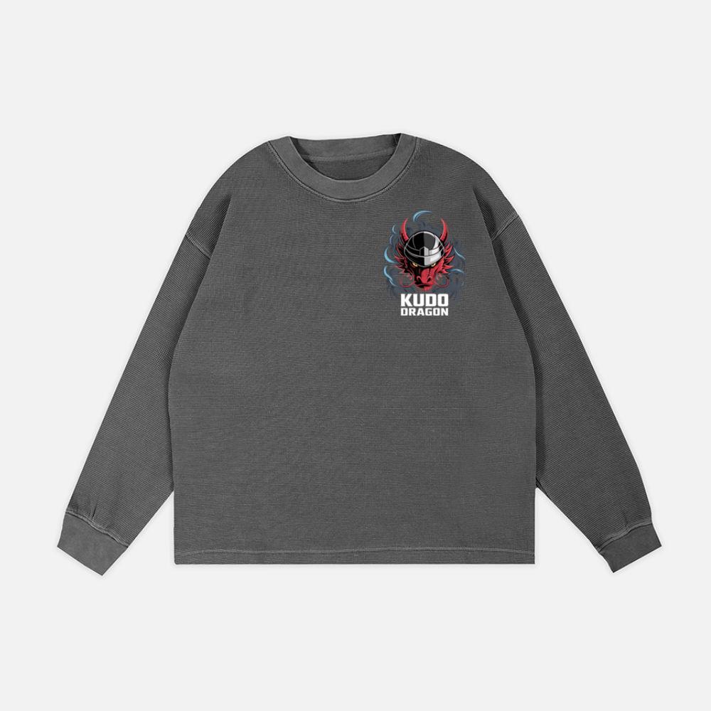 Kudo Dragon Red Masked Warrior with Flames Illustration Sweatshirt - Image 2